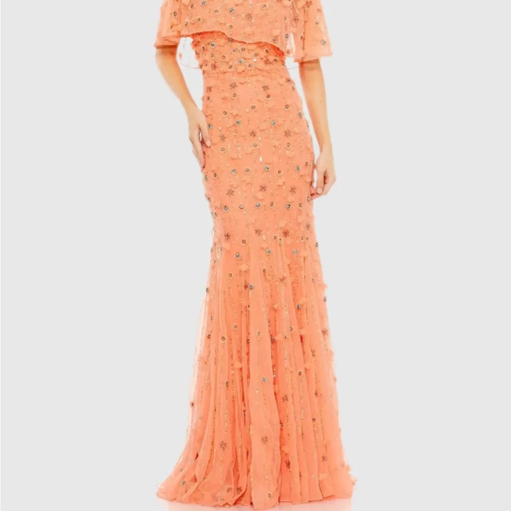 Mac Duggal Peach Floral Wedding Dress